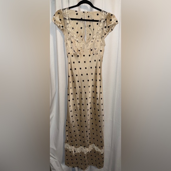 Free People Butterfly Babe Ivory Dress with Black Dots and Lace - Picture 3 of 9
